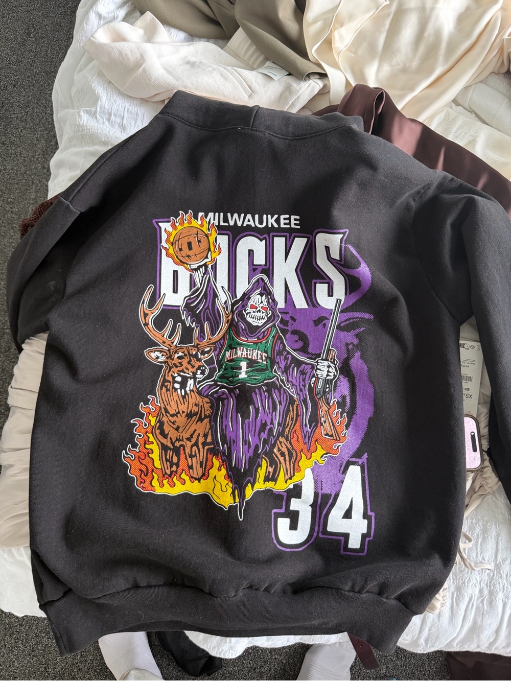 Milwaukee Bucks Graphic Hoodie Black with Purple & Orange